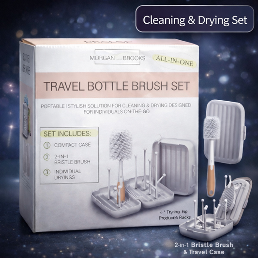 Morgan & Brooks Travel Bottle Brush Set – All-In-One Cleaning & Drying Kit