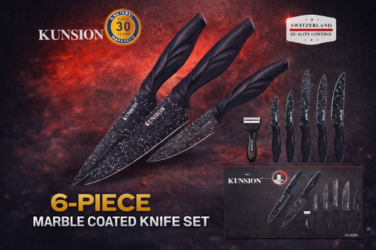 KUNSION 6-Piece Marble Coated Knife Set (Model KS-9200)