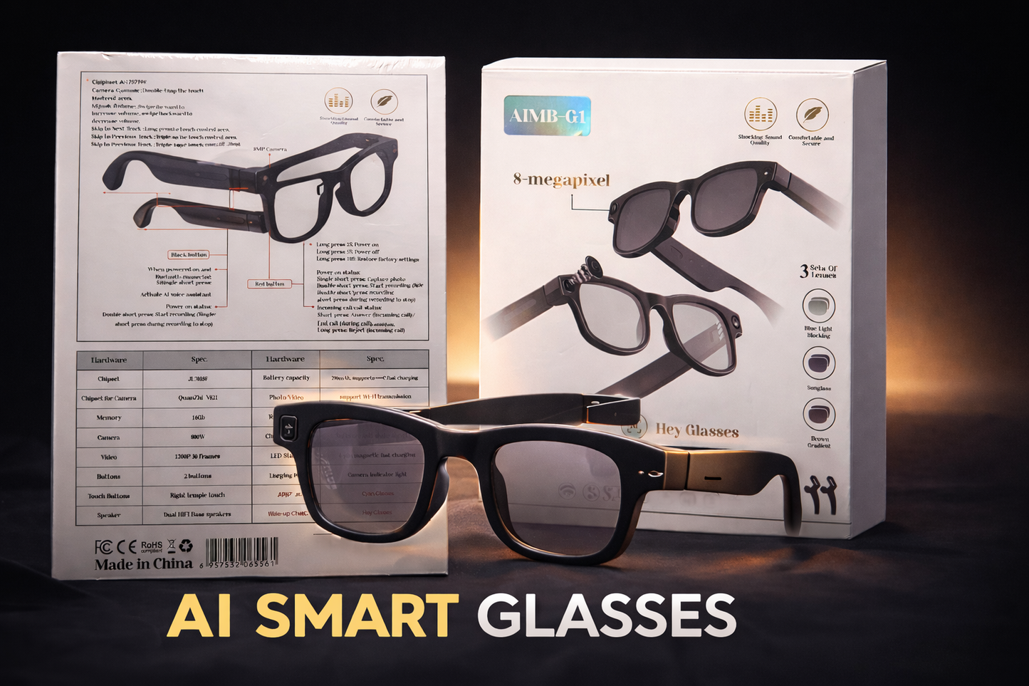 AI Smart Glasses with Camera, Wi-Fi, ChatGPT & Multi-Function Lenses