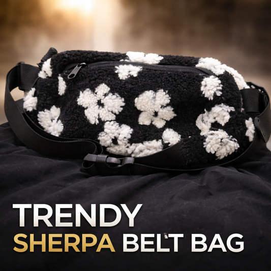 No Boundaries Black & White Sherpa Belt Bag Floral Fleece Crossbody